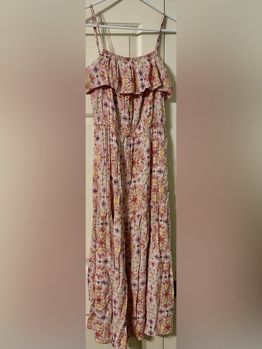 LOFT Pink Floral Ruffle Maxi Skirt